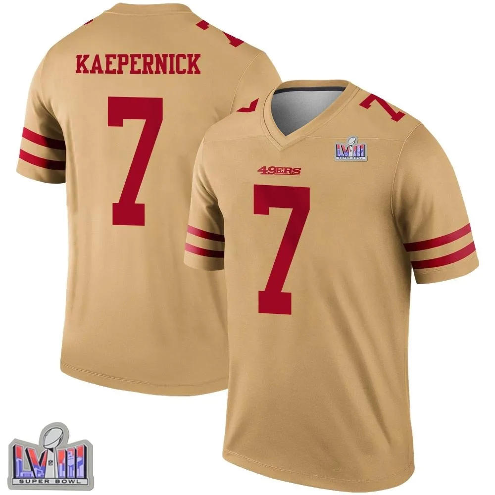 Youth San Francisco 49ers Colin Kaepernick Nike Inverted Super Bowl LVIII Patch Legend Gold Jersey Youth San Francisco 49ers Colin Kaepernick Nike Inverted Super Bowl LVIII Patch Legend Gold Jersey