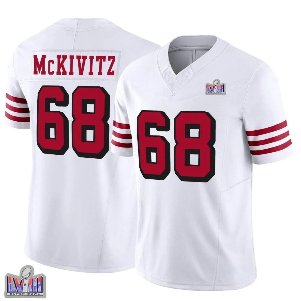 Men's San Francisco 49ers Colton Mckivitz Nike Alternate Vapor F.U.S.E. Super Bowl LVIII Patch Limited White Jersey Men's San Francisco 49ers Colton Mckivitz Nike Alternate Vapor F.U.S.E. Super Bowl LVIII Patch Limited White Jersey