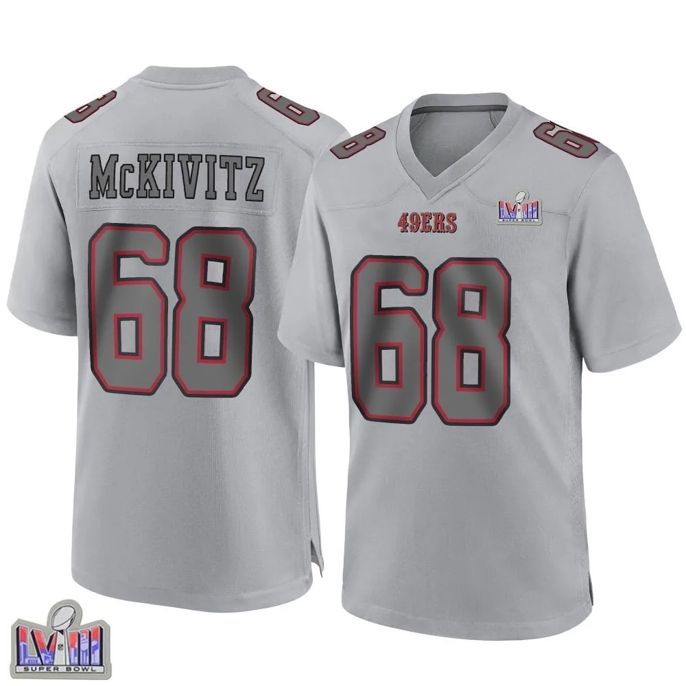 Men's San Francisco 49ers Colton Mckivitz Nike Atmosphere Fashion Super Bowl LVIII Patch Game Gray Jersey Men's San Francisco 49ers Colton Mckivitz Nike Atmosphere Fashion Super Bowl LVIII Patch Game Gray Jersey