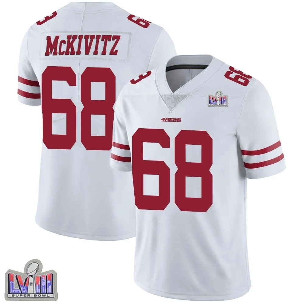 Men's San Francisco 49ers Colton Mckivitz Nike Vapor Untouchable Super Bowl LVIII Patch Limited White Jersey Men's San Francisco 49ers Colton Mckivitz Nike Vapor Untouchable Super Bowl LVIII Patch Limited White Jersey