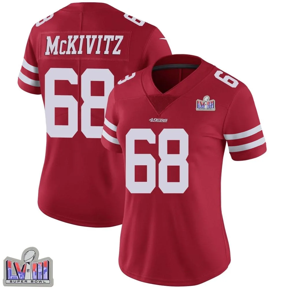 Women's San Francisco 49ers Colton Mckivitz Nike Team Color Vapor Untouchable Super Bowl LVIII Patch Limited Red Jersey Women's San Francisco 49ers Colton Mckivitz Nike Team Color Vapor Untouchable Super Bowl LVIII Patch Limited Red Jersey