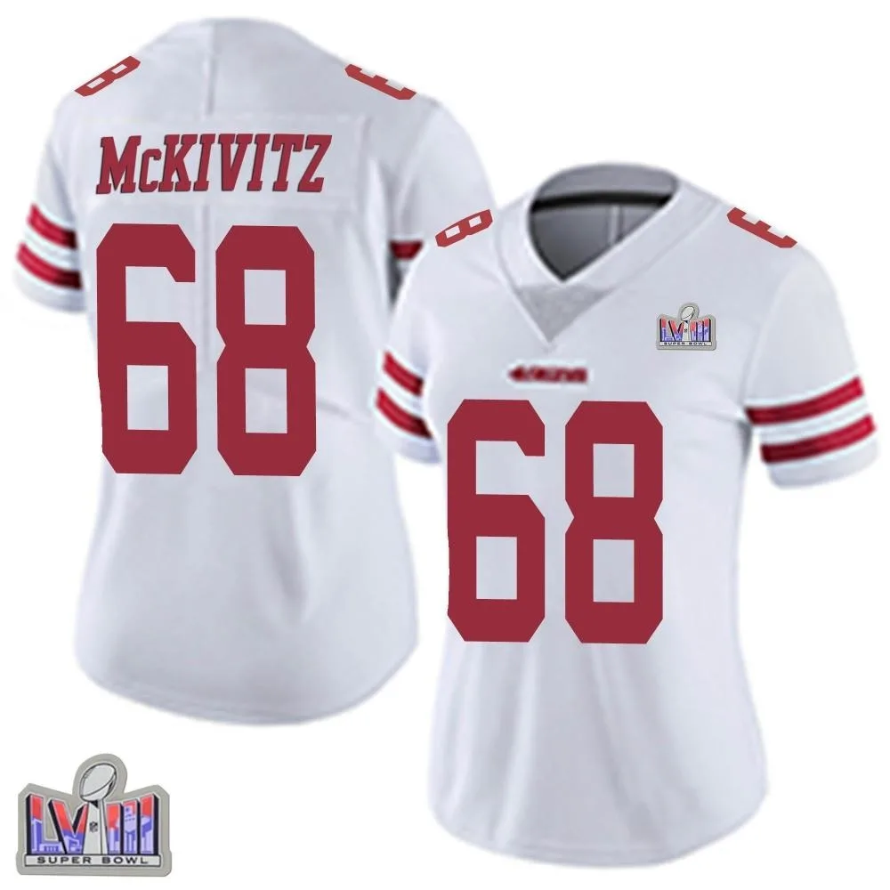 Women's San Francisco 49ers Colton Mckivitz Nike Vapor Untouchable Super Bowl LVIII Patch Limited White Jersey Women's San Francisco 49ers Colton Mckivitz Nike Vapor Untouchable Super Bowl LVIII Patch Limited White Jersey