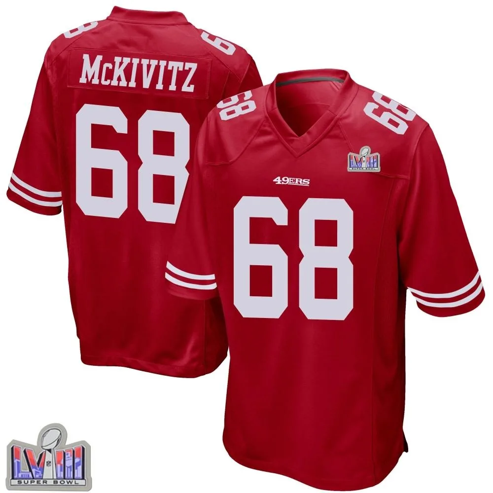 Youth San Francisco 49ers Colton Mckivitz Nike Team Color Super Bowl LVIII Patch Game Red Jersey Youth San Francisco 49ers Colton Mckivitz Nike Team Color Super Bowl LVIII Patch Game Red Jersey