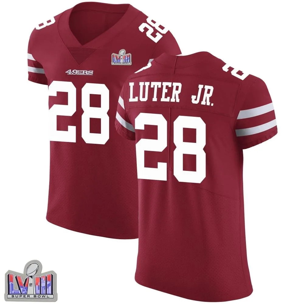 Men's San Francisco 49ers Darrell Luter Jr. Nike Team Color Vapor Untouchable Super Bowl LVIII Patch Elite Red Jersey Men's San Francisco 49ers Darrell Luter Jr. Nike Team Color Vapor Untouchable Super Bowl LVIII Patch Elite Red Jersey