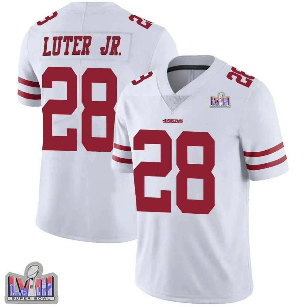 Men's San Francisco 49ers Darrell Luter Jr. Nike Vapor Untouchable Super Bowl LVIII Patch Limited White Jersey Men's San Francisco 49ers Darrell Luter Jr. Nike Vapor Untouchable Super Bowl LVIII Patch Limited White Jersey