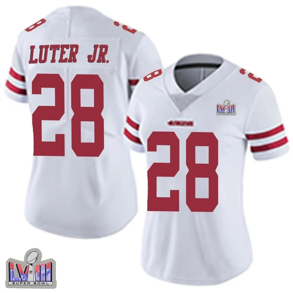 Women's San Francisco 49ers Darrell Luter Jr. Nike Vapor Untouchable Super Bowl LVIII Patch Limited White Jersey Women's San Francisco 49ers Darrell Luter Jr. Nike Vapor Untouchable Super Bowl LVIII Patch Limited White Jersey
