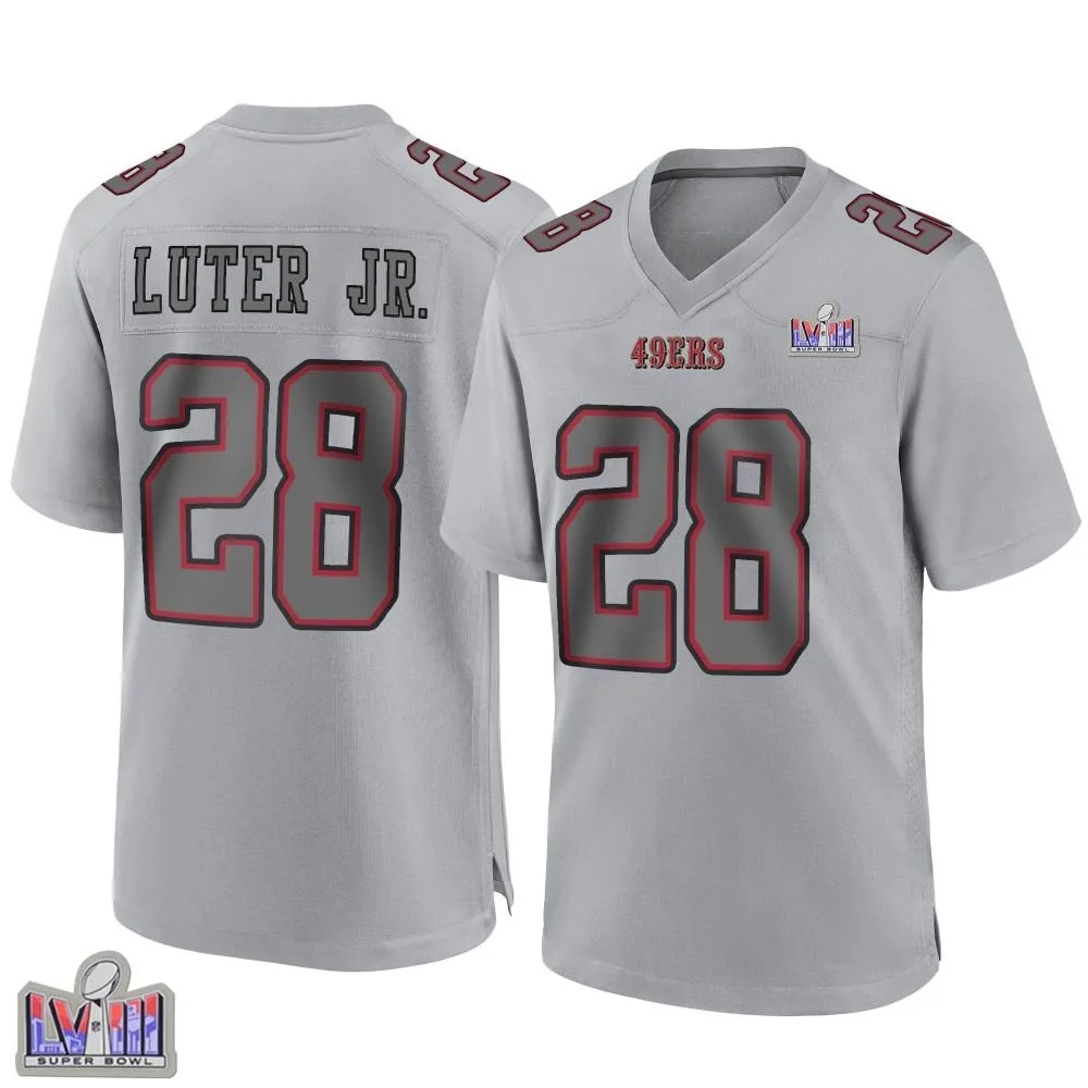 Youth San Francisco 49ers Darrell Luter Jr. Nike Atmosphere Fashion Super Bowl LVIII Patch Game Gray Jersey Youth San Francisco 49ers Darrell Luter Jr. Nike Atmosphere Fashion Super Bowl LVIII Patch Game Gray Jersey