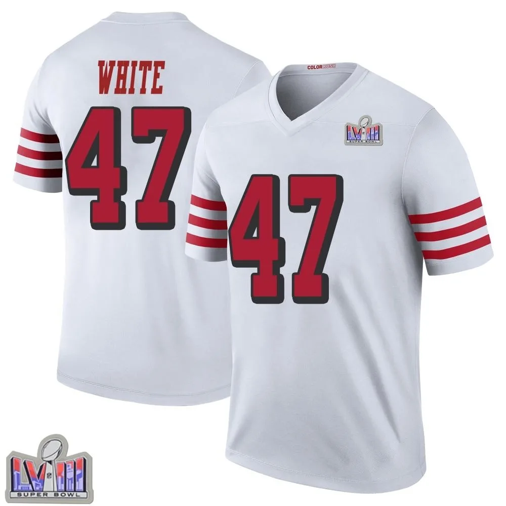 Men's San Francisco 49ers Dashaun White Nike Color Rush Super Bowl LVIII Patch Legend White Jersey Men's San Francisco 49ers Dashaun White Nike Color Rush Super Bowl LVIII Patch Legend White Jersey