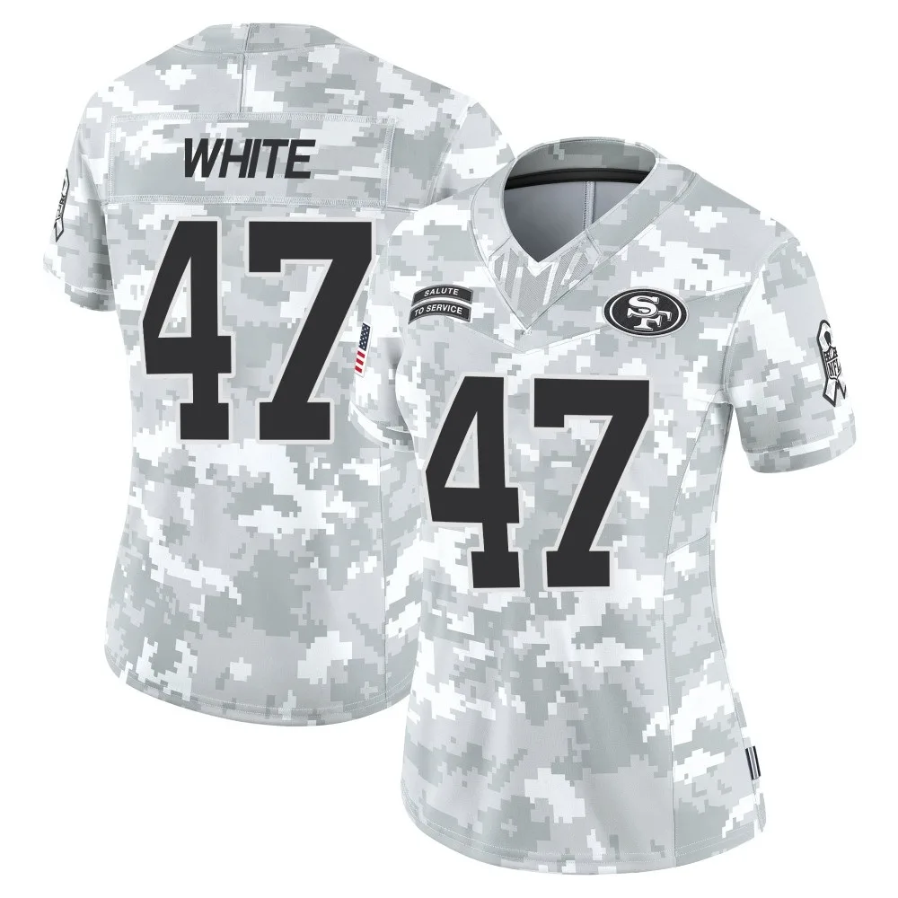 Women's San Francisco 49ers Dashaun White Nike Francisco 2024 Salute To Service Limited Arctic Camo Jersey Women's San Francisco 49ers Dashaun White Nike Francisco 2024 Salute To Service Limited Arctic Camo Jersey