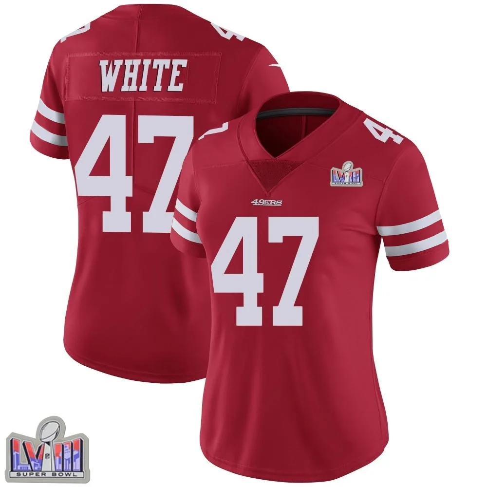 Women's San Francisco 49ers Dashaun White Nike Team Color Vapor Untouchable Super Bowl LVIII Patch Limited Red Jersey Women's San Francisco 49ers Dashaun White Nike Team Color Vapor Untouchable Super Bowl LVIII Patch Limited Red Jersey