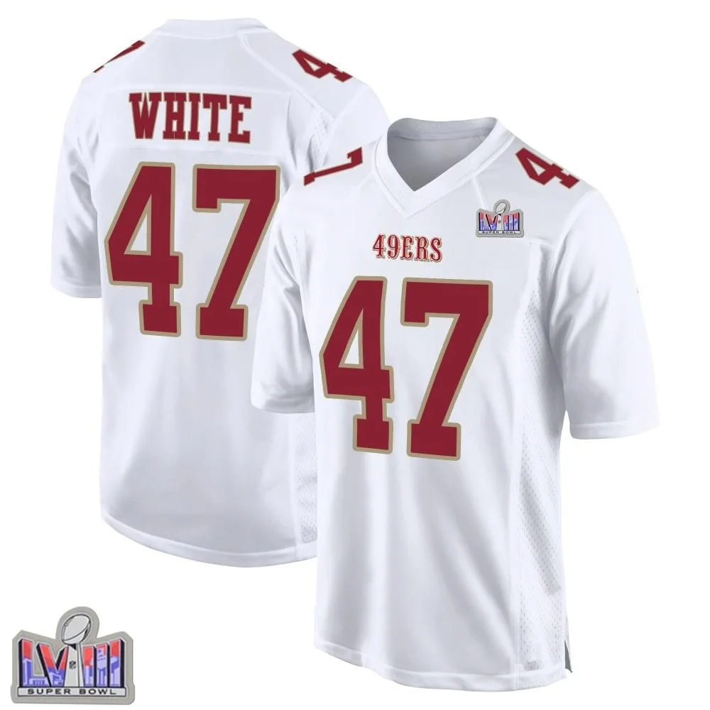Youth San Francisco 49ers Dashaun White Nike Fashion Super Bowl LVIII Patch Game White Jersey Youth San Francisco 49ers Dashaun White Nike Fashion Super Bowl LVIII Patch Game White Jersey