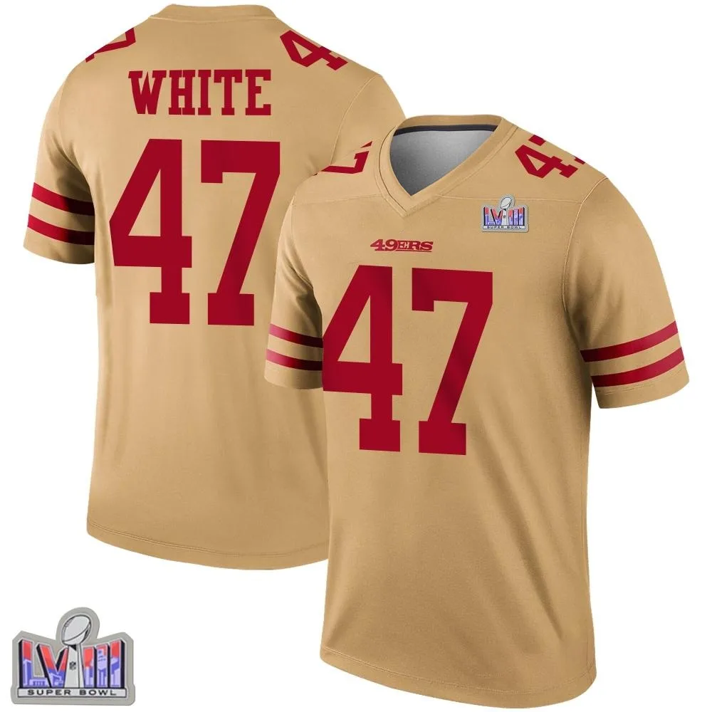 Youth San Francisco 49ers Dashaun White Nike Inverted Super Bowl LVIII Patch Legend Gold Jersey Youth San Francisco 49ers Dashaun White Nike Inverted Super Bowl LVIII Patch Legend Gold Jersey