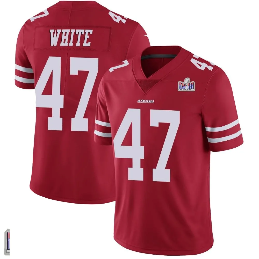 Youth San Francisco 49ers Dashaun White Nike Team Color Vapor Untouchable Super Bowl LVIII Patch Limited Red Jersey Youth San Francisco 49ers Dashaun White Nike Team Color Vapor Untouchable Super Bowl LVIII Patch Limited Red Jersey