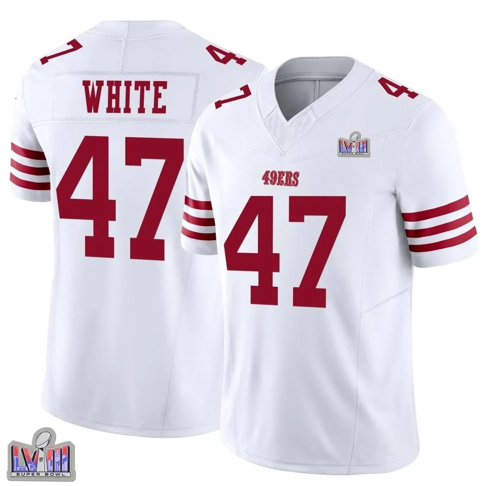 Youth San Francisco 49ers Dashaun White Nike Vapor F.U.S.E. Super Bowl LVIII Patch Limited White Jersey Youth San Francisco 49ers Dashaun White Nike Vapor F.U.S.E. Super Bowl LVIII Patch Limited White Jersey
