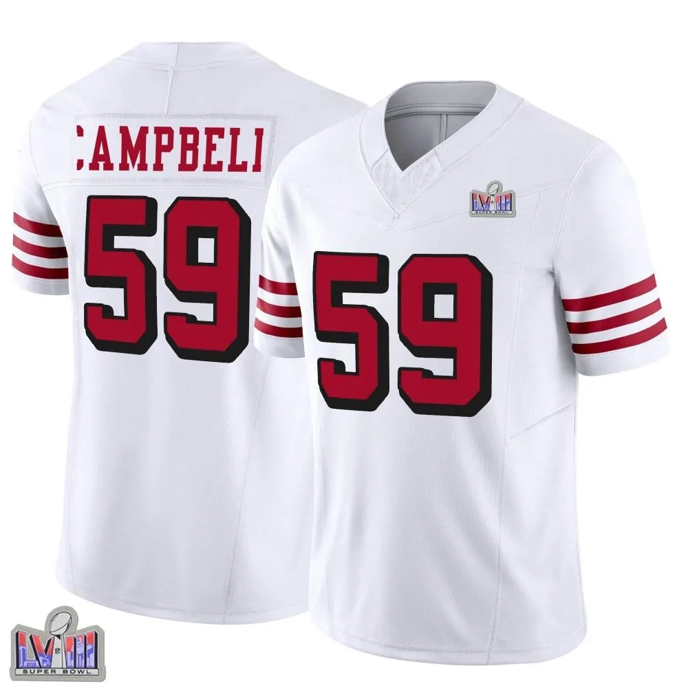 Men's San Francisco 49ers De'vondre Campbell Nike Alternate Vapor F.U.S.E. Super Bowl LVIII Patch Limited White Jersey Men's San Francisco 49ers De'vondre Campbell Nike Alternate Vapor F.U.S.E. Super Bowl LVIII Patch Limited White Jersey