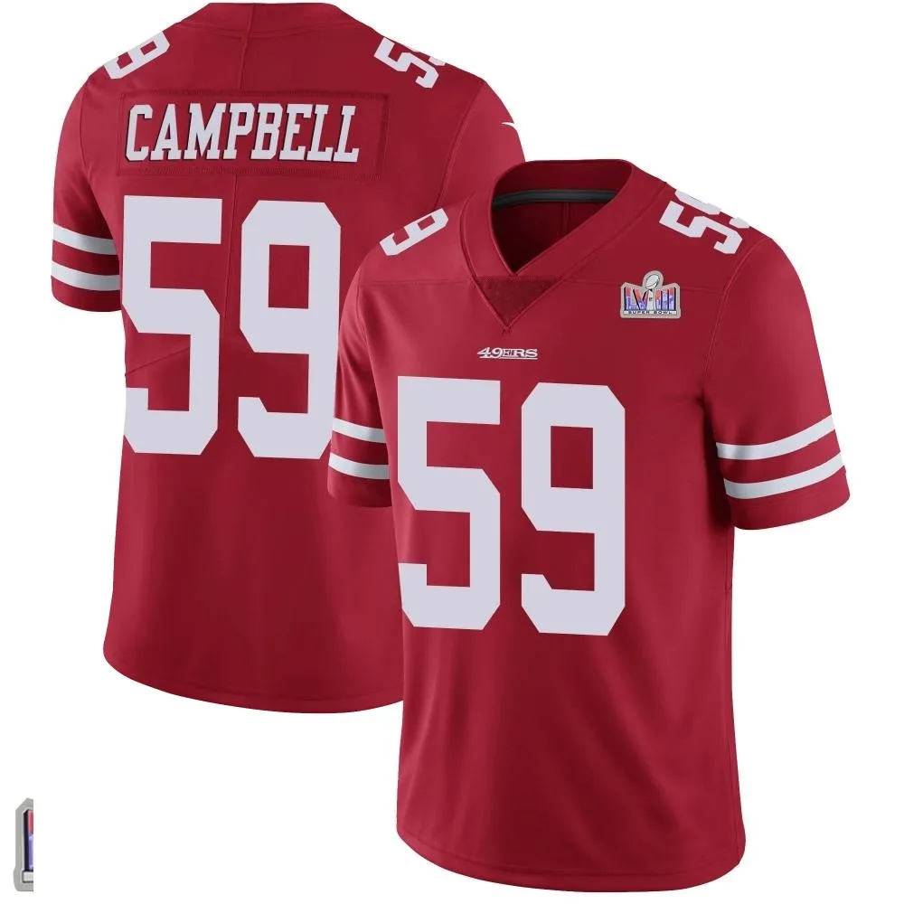 Youth San Francisco 49ers De'vondre Campbell Nike Team Color Vapor Untouchable Super Bowl LVIII Patch Limited Red Jersey Youth San Francisco 49ers De'vondre Campbell Nike Team Color Vapor Untouchable Super Bowl LVIII Patch Limited Red Jersey
