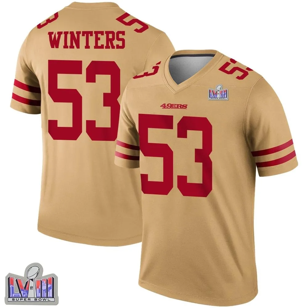 Men's San Francisco 49ers Dee Winters Nike Inverted Super Bowl LVIII Patch Legend Gold Jersey Men's San Francisco 49ers Dee Winters Nike Inverted Super Bowl LVIII Patch Legend Gold Jersey