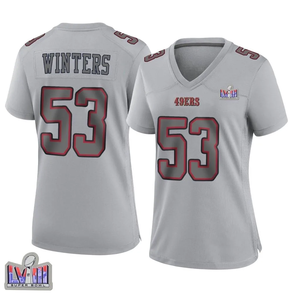 Women's San Francisco 49ers Dee Winters Nike Atmosphere Fashion Super Bowl LVIII Patch Game Gray Jersey Women's San Francisco 49ers Dee Winters Nike Atmosphere Fashion Super Bowl LVIII Patch Game Gray Jersey