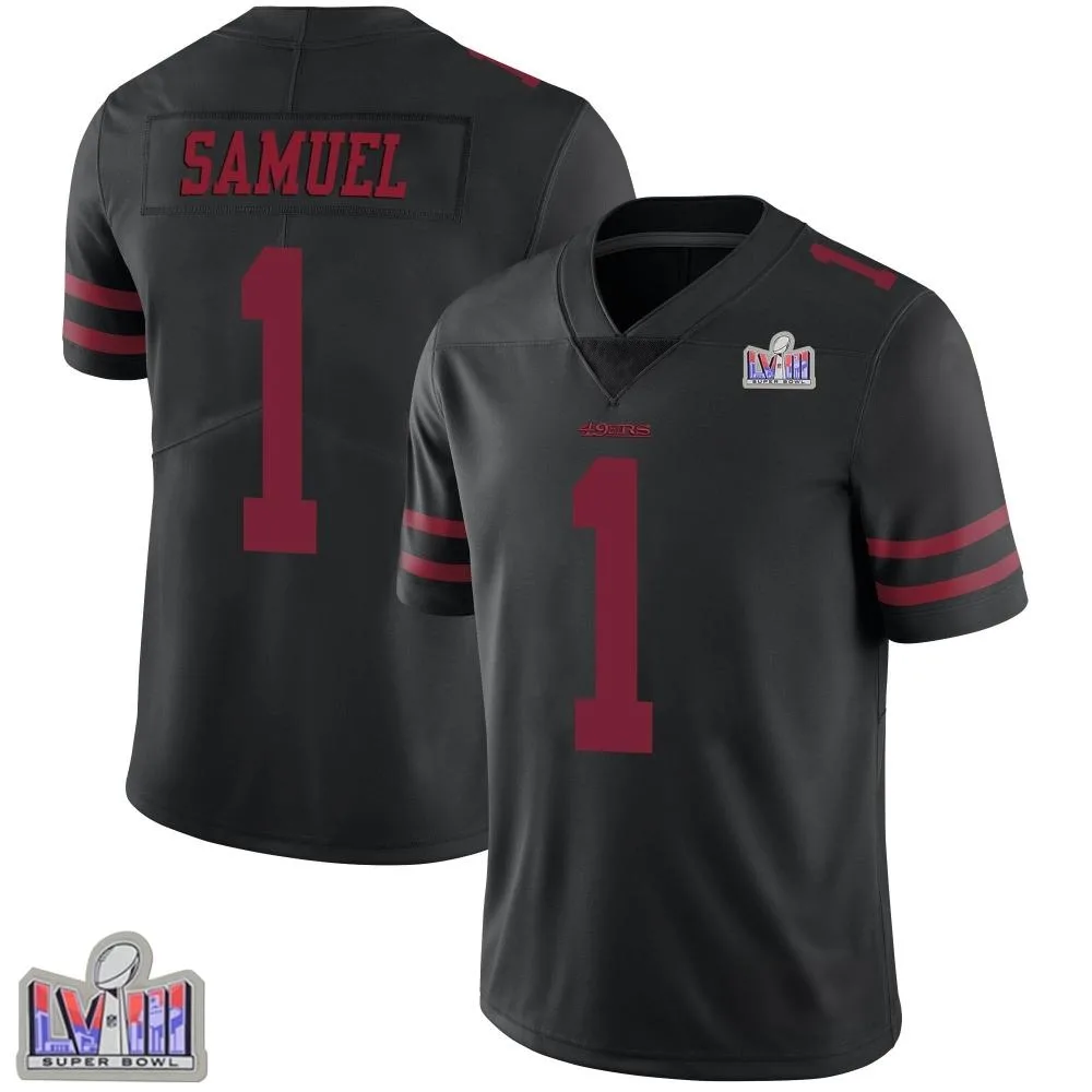 Men's San Francisco 49ers Deebo Samuel Sr. Nike Alternate Vapor Untouchable Super Bowl LVIII Patch Limited Black Jersey Men's San Francisco 49ers Deebo Samuel Sr. Nike Alternate Vapor Untouchable Super Bowl LVIII Patch Limited Black Jersey