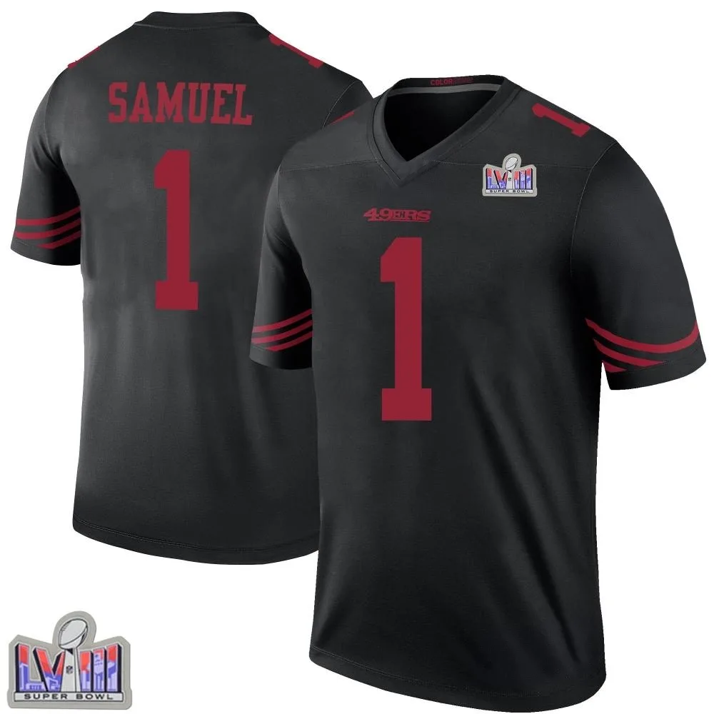 Men's San Francisco 49ers Deebo Samuel Sr. Nike Color Rush Super Bowl LVIII Patch Legend Black Jersey Men's San Francisco 49ers Deebo Samuel Sr. Nike Color Rush Super Bowl LVIII Patch Legend Black Jersey