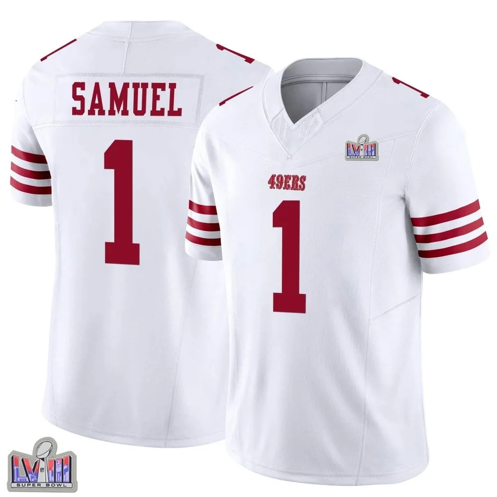Men's San Francisco 49ers Deebo Samuel Sr. Nike Vapor F.U.S.E. Super Bowl LVIII Patch Limited White Jersey Men's San Francisco 49ers Deebo Samuel Sr. Nike Vapor F.U.S.E. Super Bowl LVIII Patch Limited White Jersey