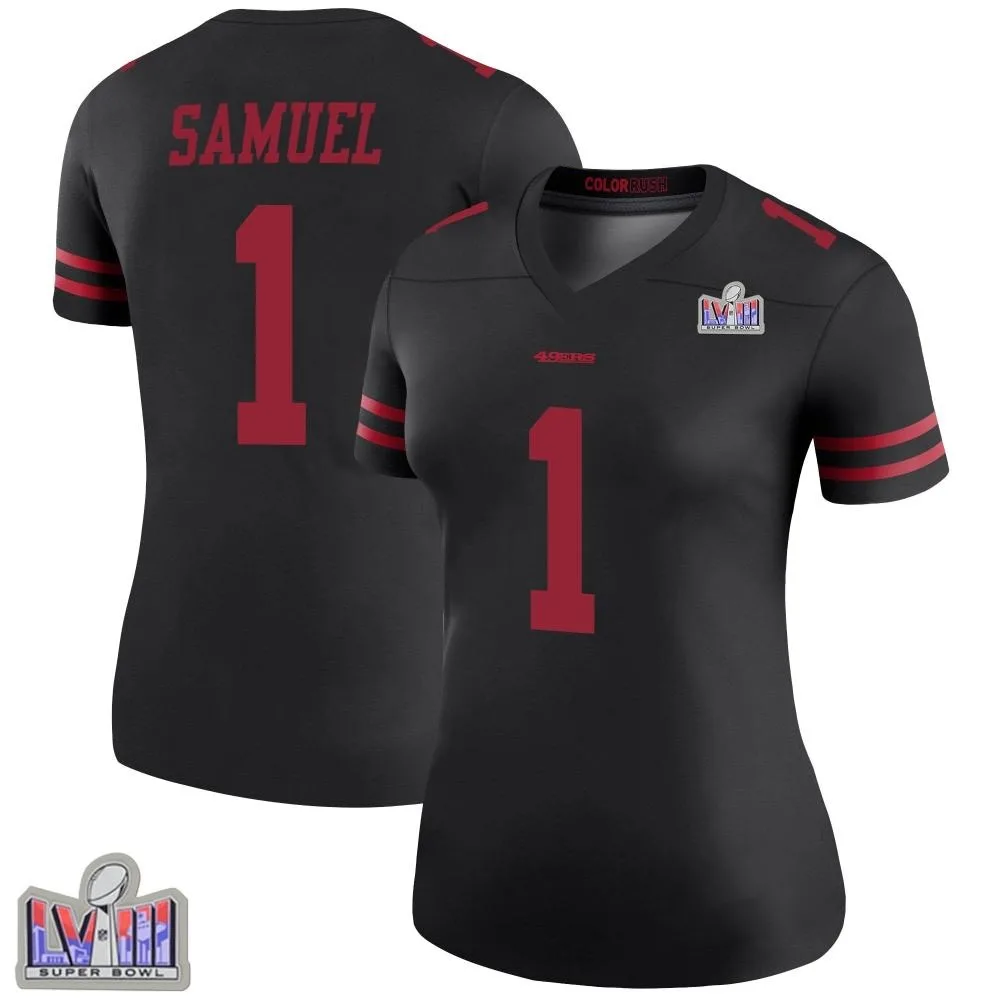 Women's San Francisco 49ers Deebo Samuel Sr. Nike Color Rush Super Bowl LVIII Patch Legend Black Jersey Women's San Francisco 49ers Deebo Samuel Sr. Nike Color Rush Super Bowl LVIII Patch Legend Black Jersey