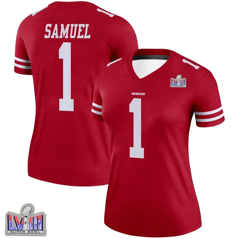 Women's San Francisco 49ers Deebo Samuel Sr. Nike Super Bowl LVIII Patch Legend Scarlet Jersey Women's San Francisco 49ers Deebo Samuel Sr. Nike Super Bowl LVIII Patch Legend Scarlet Jersey