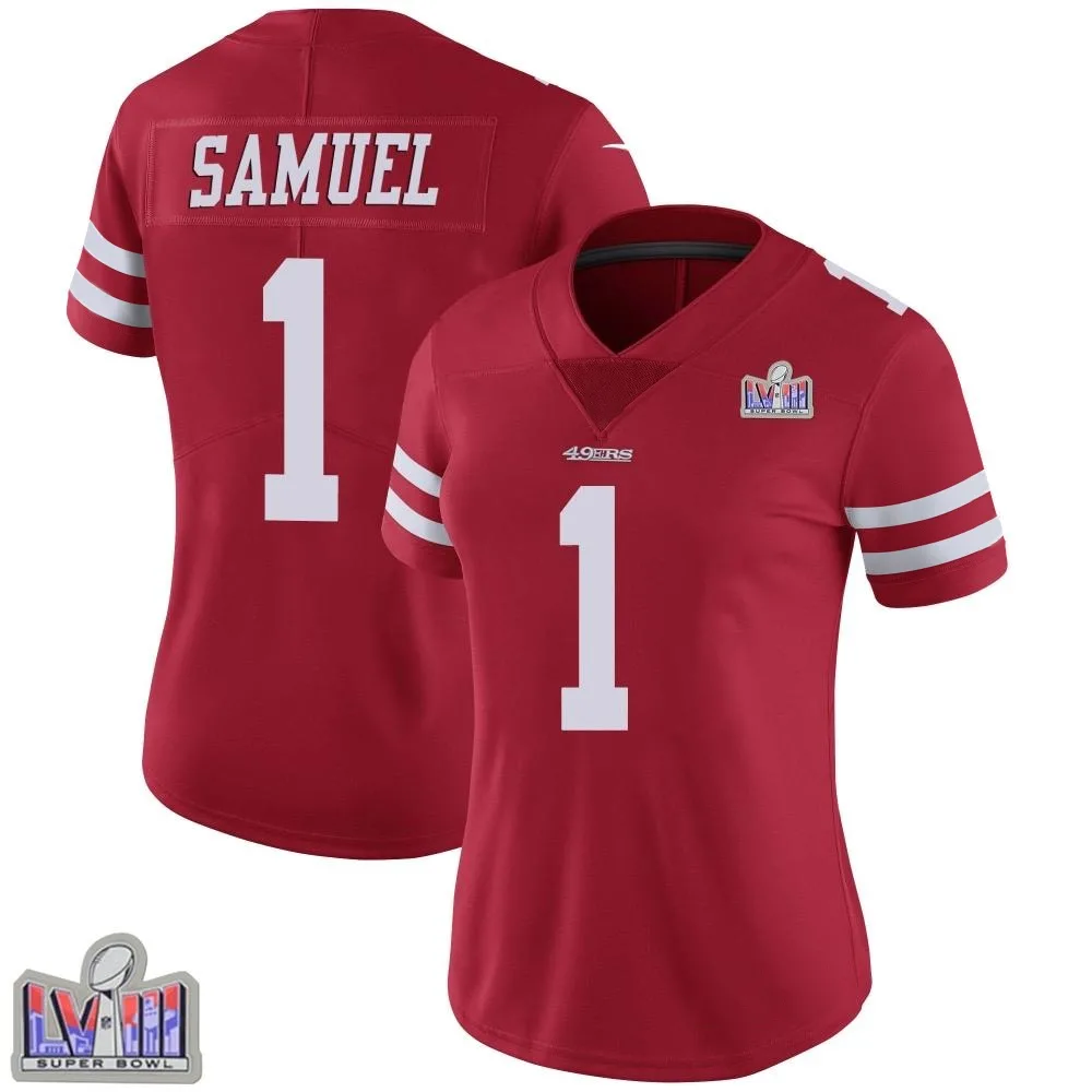 Women's San Francisco 49ers Deebo Samuel Sr. Nike Team Color Vapor Untouchable Super Bowl LVIII Patch Limited Red Jersey Women's San Francisco 49ers Deebo Samuel Sr. Nike Team Color Vapor Untouchable Super Bowl LVIII Patch Limited Red Jersey