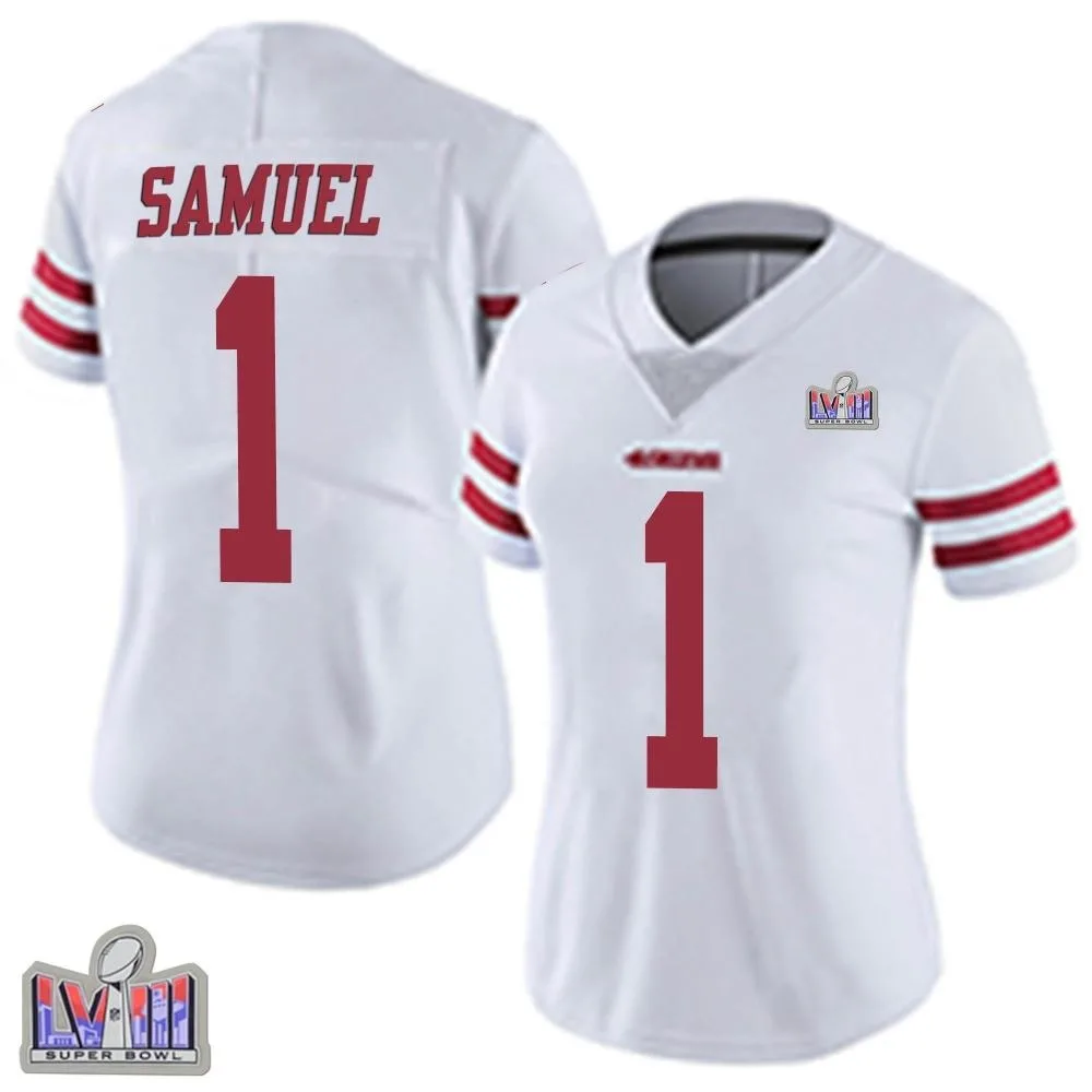 Women's San Francisco 49ers Deebo Samuel Sr. Nike Vapor Untouchable Super Bowl LVIII Patch Limited White Jersey Women's San Francisco 49ers Deebo Samuel Sr. Nike Vapor Untouchable Super Bowl LVIII Patch Limited White Jersey
