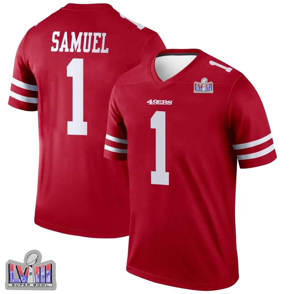 Youth San Francisco 49ers Deebo Samuel Sr. Nike Super Bowl LVIII Patch Legend Scarlet Jersey Youth San Francisco 49ers Deebo Samuel Sr. Nike Super Bowl LVIII Patch Legend Scarlet Jersey