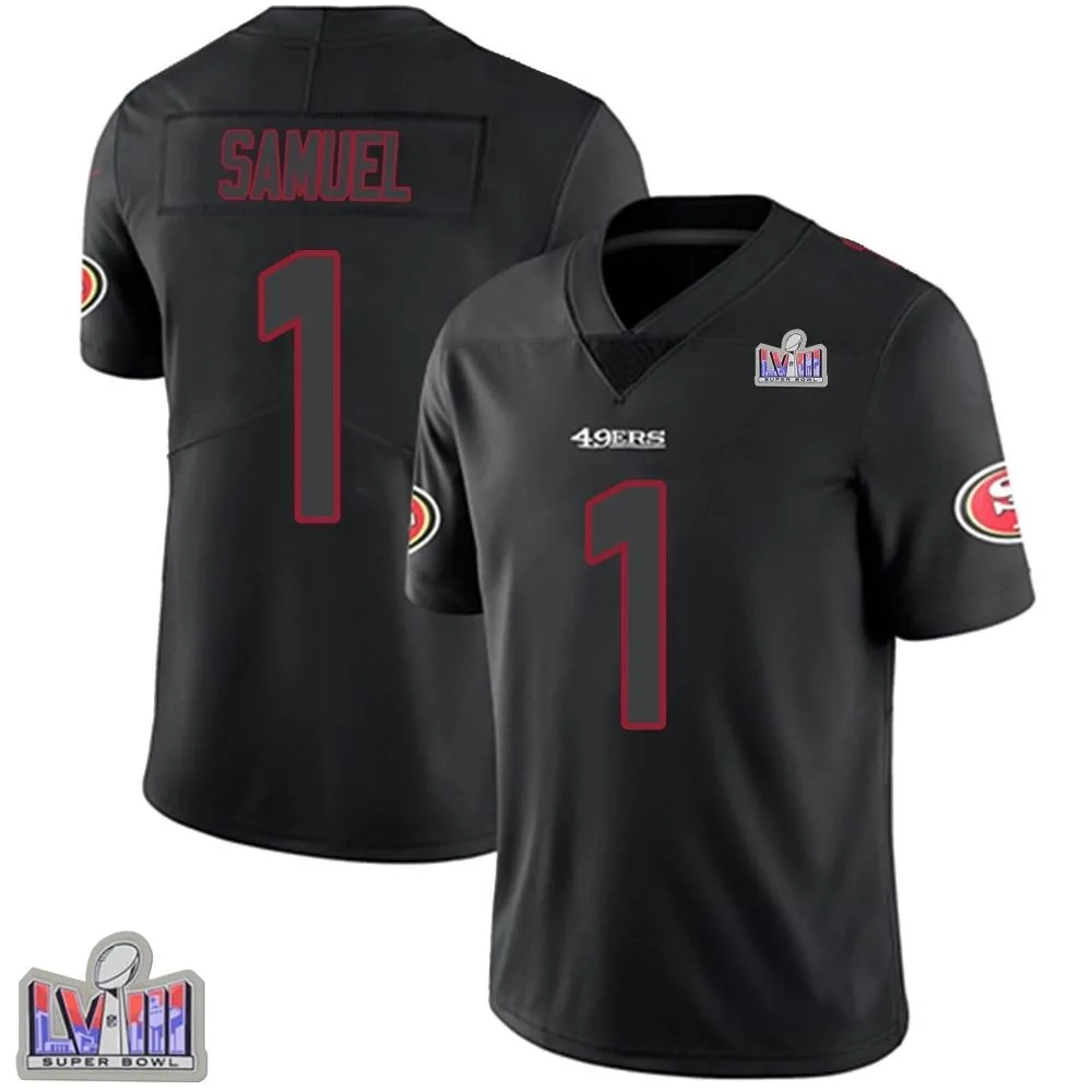 Youth San Francisco 49ers Deebo Samuel Sr. Nike Super Bowl LVIII Patch Limited Black Impact Jersey Youth San Francisco 49ers Deebo Samuel Sr. Nike Super Bowl LVIII Patch Limited Black Impact Jersey