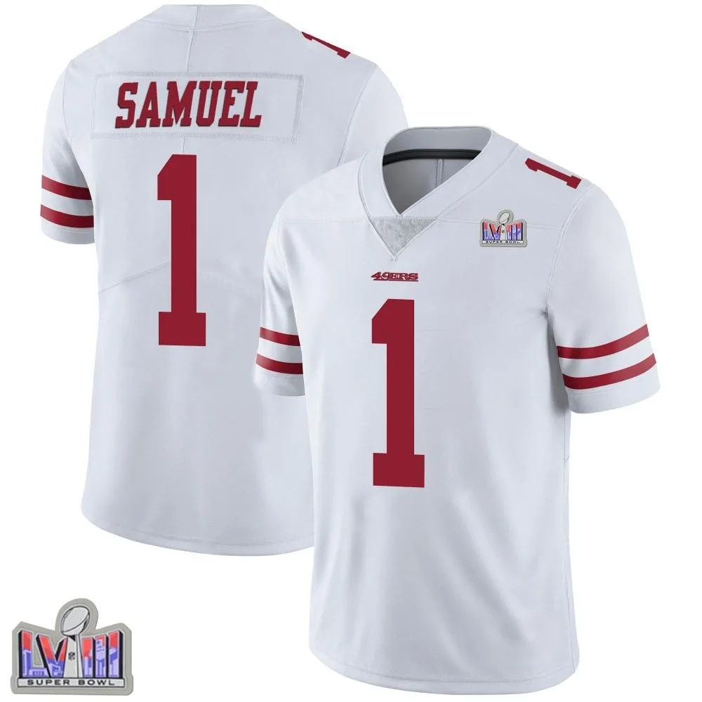 Youth San Francisco 49ers Deebo Samuel Sr. Nike Vapor Untouchable Super Bowl LVIII Patch Limited White Jersey Youth San Francisco 49ers Deebo Samuel Sr. Nike Vapor Untouchable Super Bowl LVIII Patch Limited White Jersey