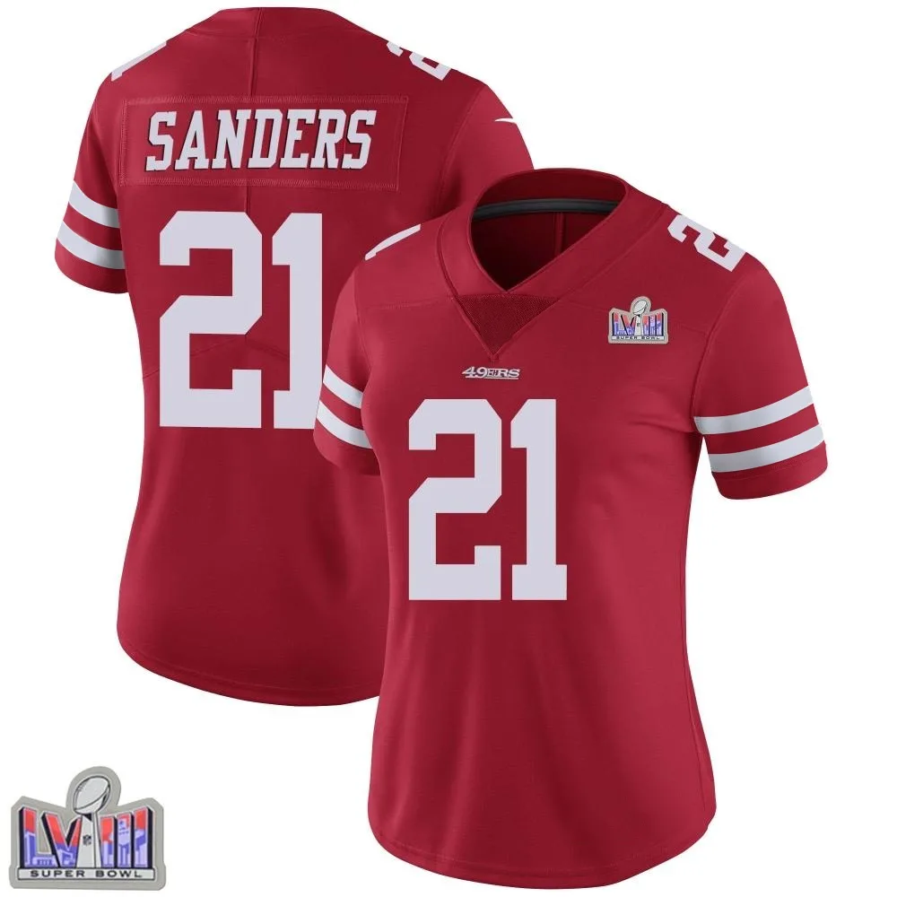 Women's San Francisco 49ers Deion Sanders Nike Team Color Vapor Untouchable Super Bowl LVIII Patch Limited Red Jersey Women's San Francisco 49ers Deion Sanders Nike Team Color Vapor Untouchable Super Bowl LVIII Patch Limited Red Jersey