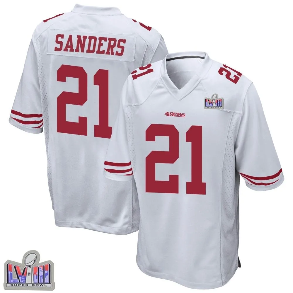 Youth San Francisco 49ers Deion Sanders Nike Super Bowl LVIII Patch Game White Jersey Youth San Francisco 49ers Deion Sanders Nike Super Bowl LVIII Patch Game White Jersey