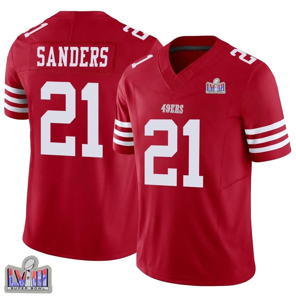 Youth San Francisco 49ers Deion Sanders Nike Vapor F.U.S.E. Super Bowl LVIII Patch Limited Scarlet Jersey Youth San Francisco 49ers Deion Sanders Nike Vapor F.U.S.E. Super Bowl LVIII Patch Limited Scarlet Jersey