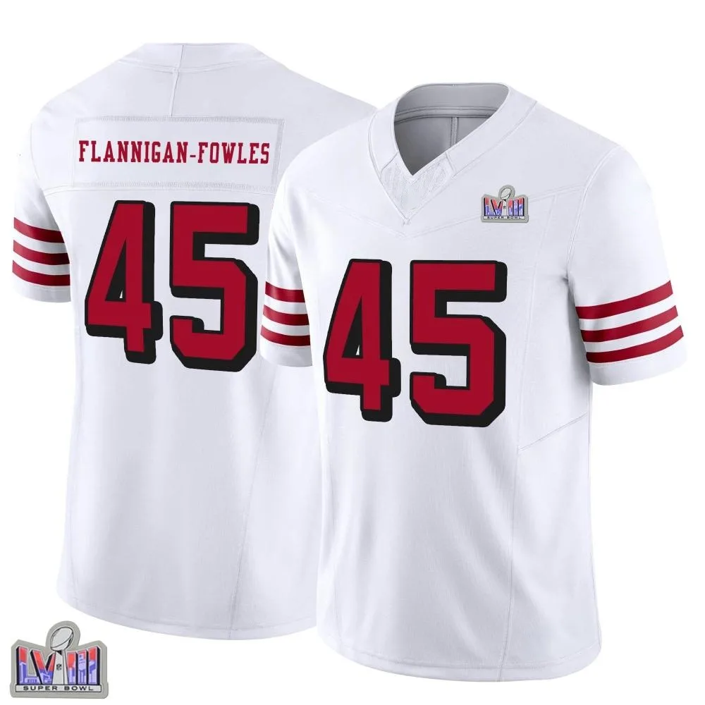Men's San Francisco 49ers Demetrius Flannigan-fowles Nike Alternate Vapor F.U.S.E. Super Bowl LVIII Patch Limited White Jersey Men's San Francisco 49ers Demetrius Flannigan-fowles Nike Alternate Vapor F.U.S.E. Super Bowl LVIII Patch Limited White Jersey