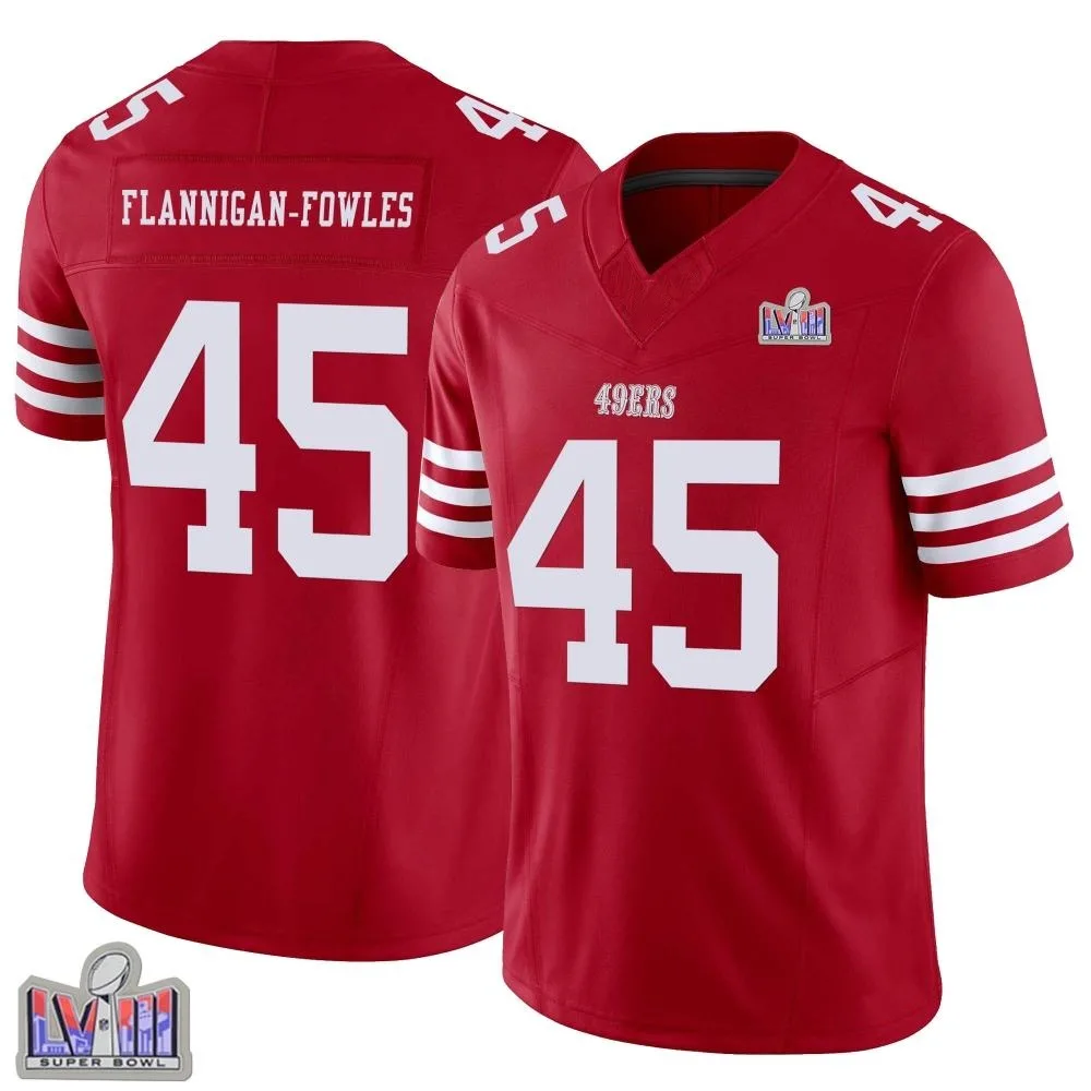 Men's San Francisco 49ers Demetrius Flannigan-fowles Nike Vapor F.U.S.E. Super Bowl LVIII Patch Limited Scarlet Jersey Men's San Francisco 49ers Demetrius Flannigan-fowles Nike Vapor F.U.S.E. Super Bowl LVIII Patch Limited Scarlet Jersey