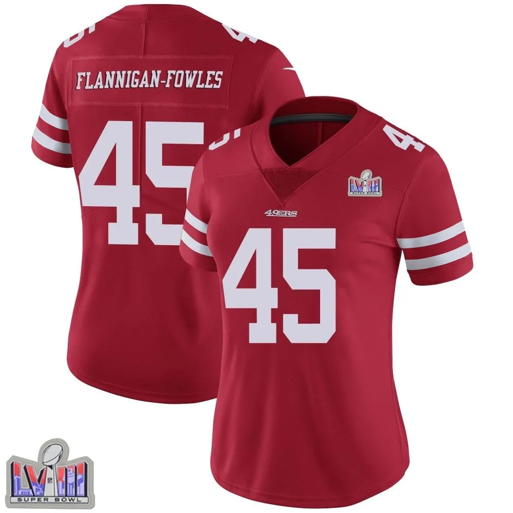 Women's San Francisco 49ers Demetrius Flannigan-fowles Nike Team Color Vapor Untouchable Super Bowl LVIII Patch Limited Jersey Women's San Francisco 49ers Demetrius Flannigan-fowles Nike Team Color Vapor Untouchable Super Bowl LVIII Patch Limited Jersey