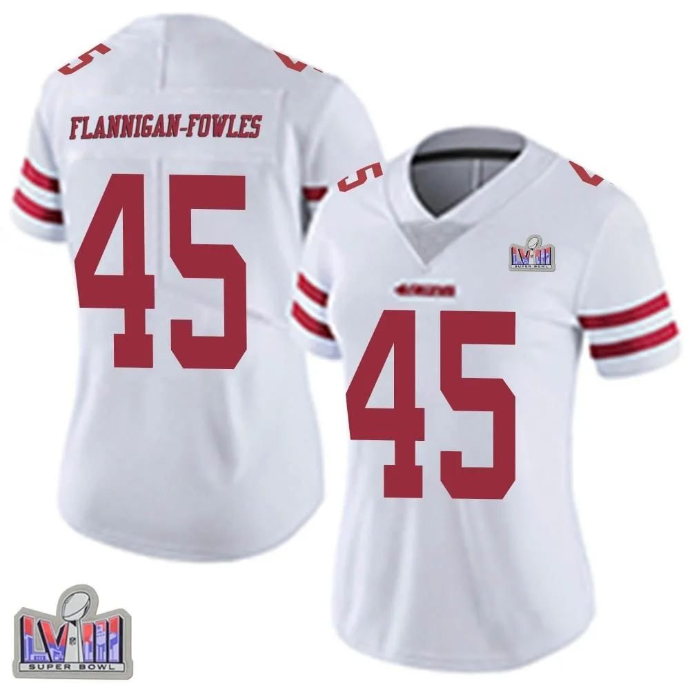 Women's San Francisco 49ers Demetrius Flannigan-fowles Nike Vapor Untouchable Super Bowl LVIII Patch Limited White Jersey Women's San Francisco 49ers Demetrius Flannigan-fowles Nike Vapor Untouchable Super Bowl LVIII Patch Limited White Jersey