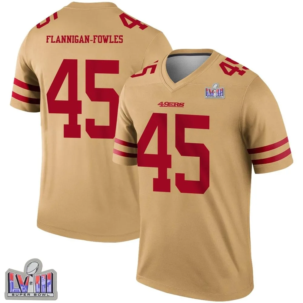 Youth San Francisco 49ers Demetrius Flannigan-fowles Nike Inverted Super Bowl LVIII Patch Legend Gold Jersey Youth San Francisco 49ers Demetrius Flannigan-fowles Nike Inverted Super Bowl LVIII Patch Legend Gold Jersey