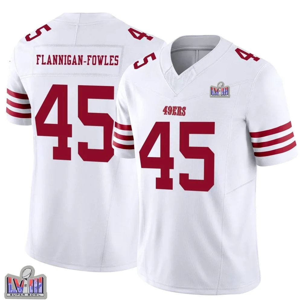 Youth San Francisco 49ers Demetrius Flannigan-fowles Nike Vapor F.U.S.E. Super Bowl LVIII Patch Limited White Jersey Youth San Francisco 49ers Demetrius Flannigan-fowles Nike Vapor F.U.S.E. Super Bowl LVIII Patch Limited White Jersey