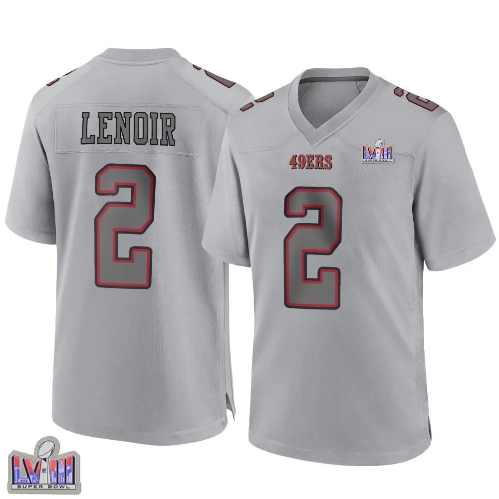 Men's San Francisco 49ers Deommodore Lenoir Nike Atmosphere Fashion Super Bowl LVIII Patch Game Gray Jersey Men's San Francisco 49ers Deommodore Lenoir Nike Atmosphere Fashion Super Bowl LVIII Patch Game Gray Jersey