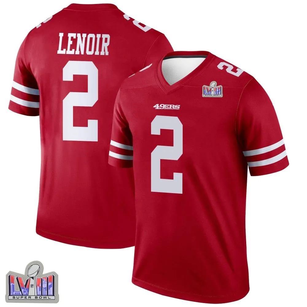 Men's San Francisco 49ers Deommodore Lenoir Nike Super Bowl LVIII Patch Legend Scarlet Jersey Men's San Francisco 49ers Deommodore Lenoir Nike Super Bowl LVIII Patch Legend Scarlet Jersey