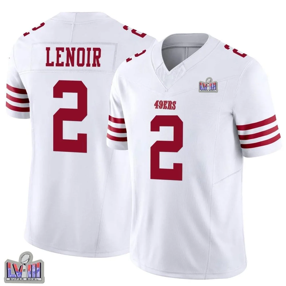 Men's San Francisco 49ers Deommodore Lenoir Nike Vapor F.U.S.E. Super Bowl LVIII Patch Limited White Jersey Men's San Francisco 49ers Deommodore Lenoir Nike Vapor F.U.S.E. Super Bowl LVIII Patch Limited White Jersey