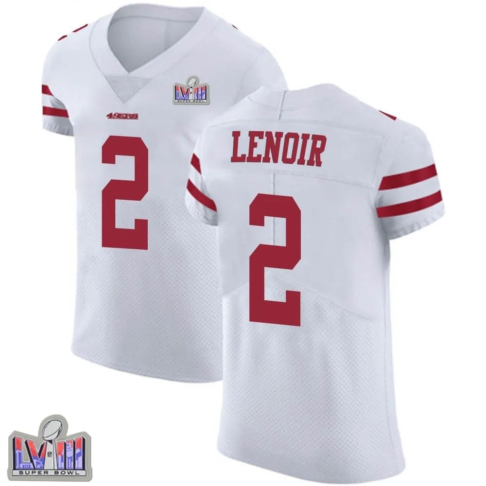 Men's San Francisco 49ers Deommodore Lenoir Nike Vapor Untouchable Super Bowl LVIII Patch Elite White Jersey Men's San Francisco 49ers Deommodore Lenoir Nike Vapor Untouchable Super Bowl LVIII Patch Elite White Jersey