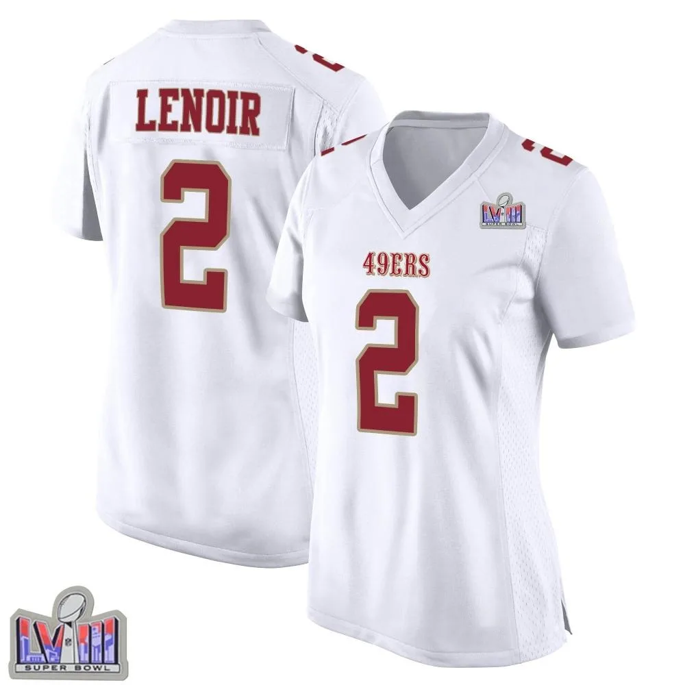 Women's San Francisco 49ers Deommodore Lenoir Nike Fashion Super Bowl LVIII Patch Game White Jersey Women's San Francisco 49ers Deommodore Lenoir Nike Fashion Super Bowl LVIII Patch Game White Jersey