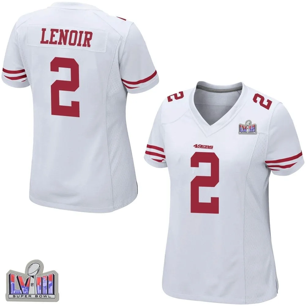 Women's San Francisco 49ers Deommodore Lenoir Nike Super Bowl LVIII Patch Game White Jersey Women's San Francisco 49ers Deommodore Lenoir Nike Super Bowl LVIII Patch Game White Jersey
