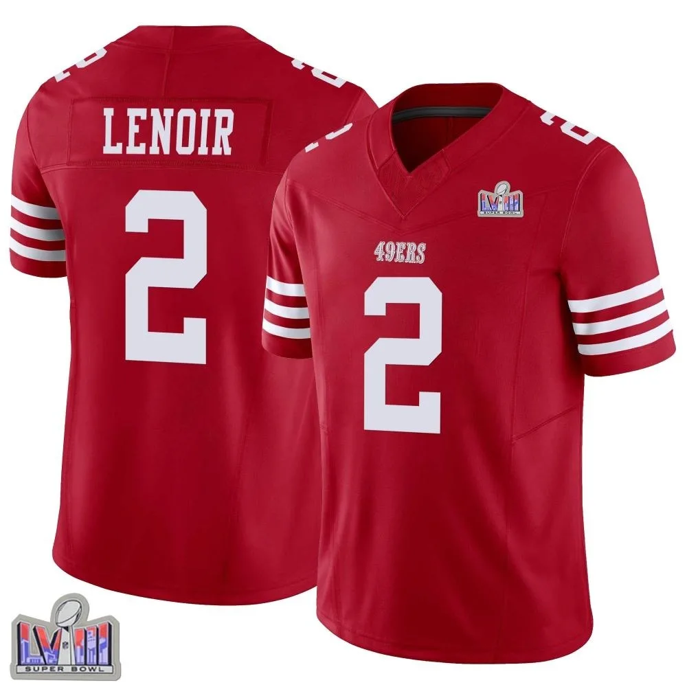 Youth San Francisco 49ers Deommodore Lenoir Nike Vapor F.U.S.E. Super Bowl LVIII Patch Limited Scarlet Jersey Youth San Francisco 49ers Deommodore Lenoir Nike Vapor F.U.S.E. Super Bowl LVIII Patch Limited Scarlet Jersey