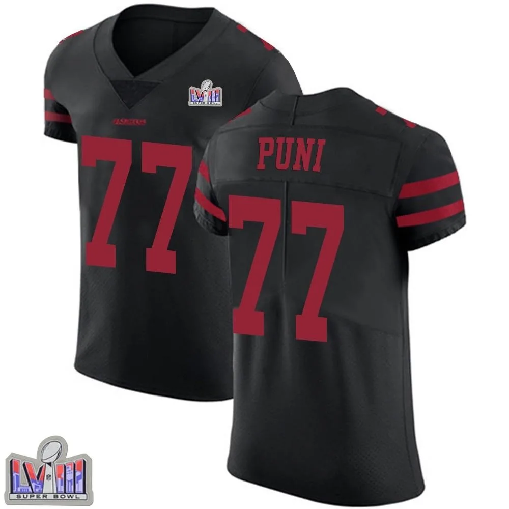 Men's San Francisco 49ers Dominick Puni Nike Alternate Vapor Untouchable Super Bowl LVIII Patch Elite Black Jersey Men's San Francisco 49ers Dominick Puni Nike Alternate Vapor Untouchable Super Bowl LVIII Patch Elite Black Jersey