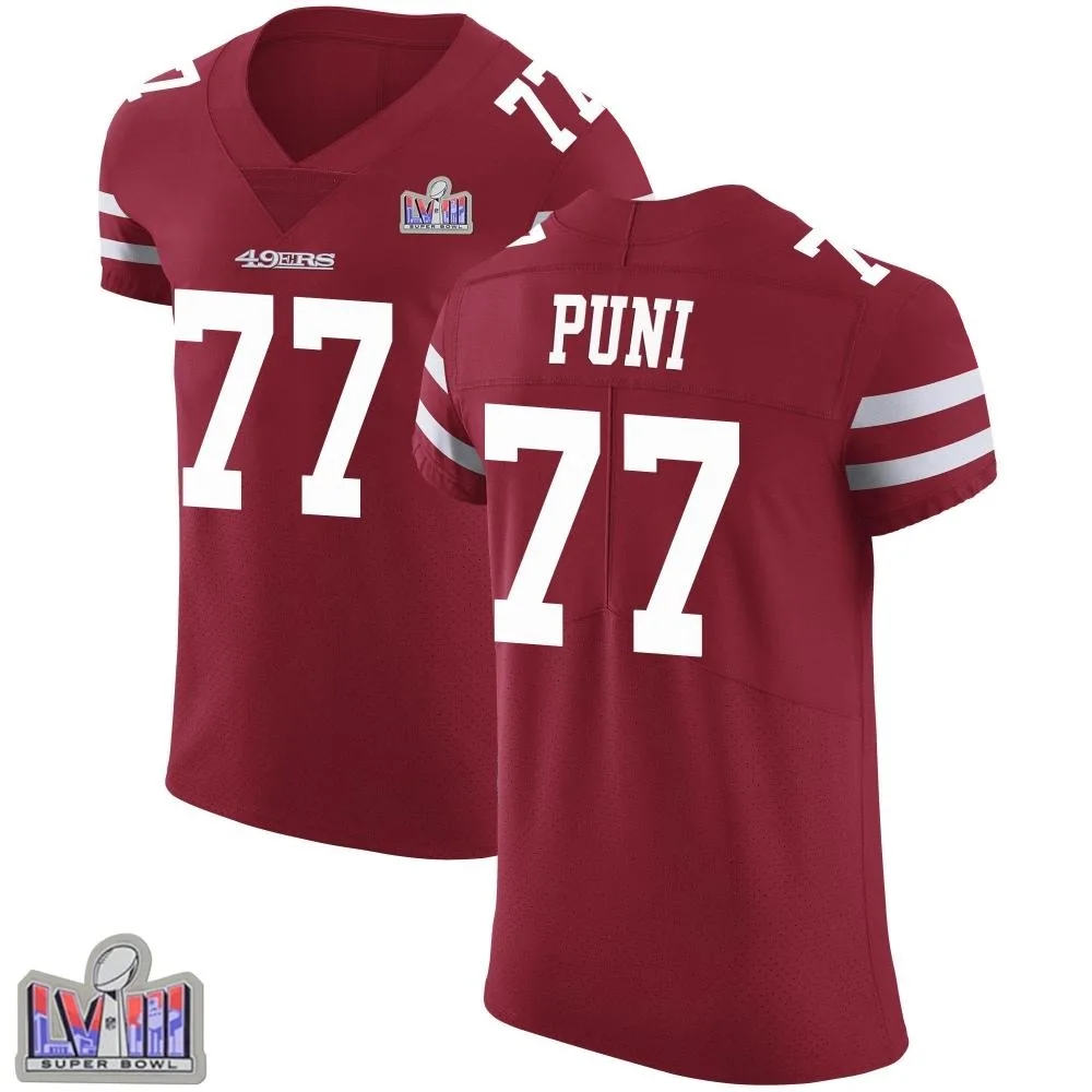 Men's San Francisco 49ers Dominick Puni Nike Team Color Vapor Untouchable Super Bowl LVIII Patch Elite Red Jersey Men's San Francisco 49ers Dominick Puni Nike Team Color Vapor Untouchable Super Bowl LVIII Patch Elite Red Jersey